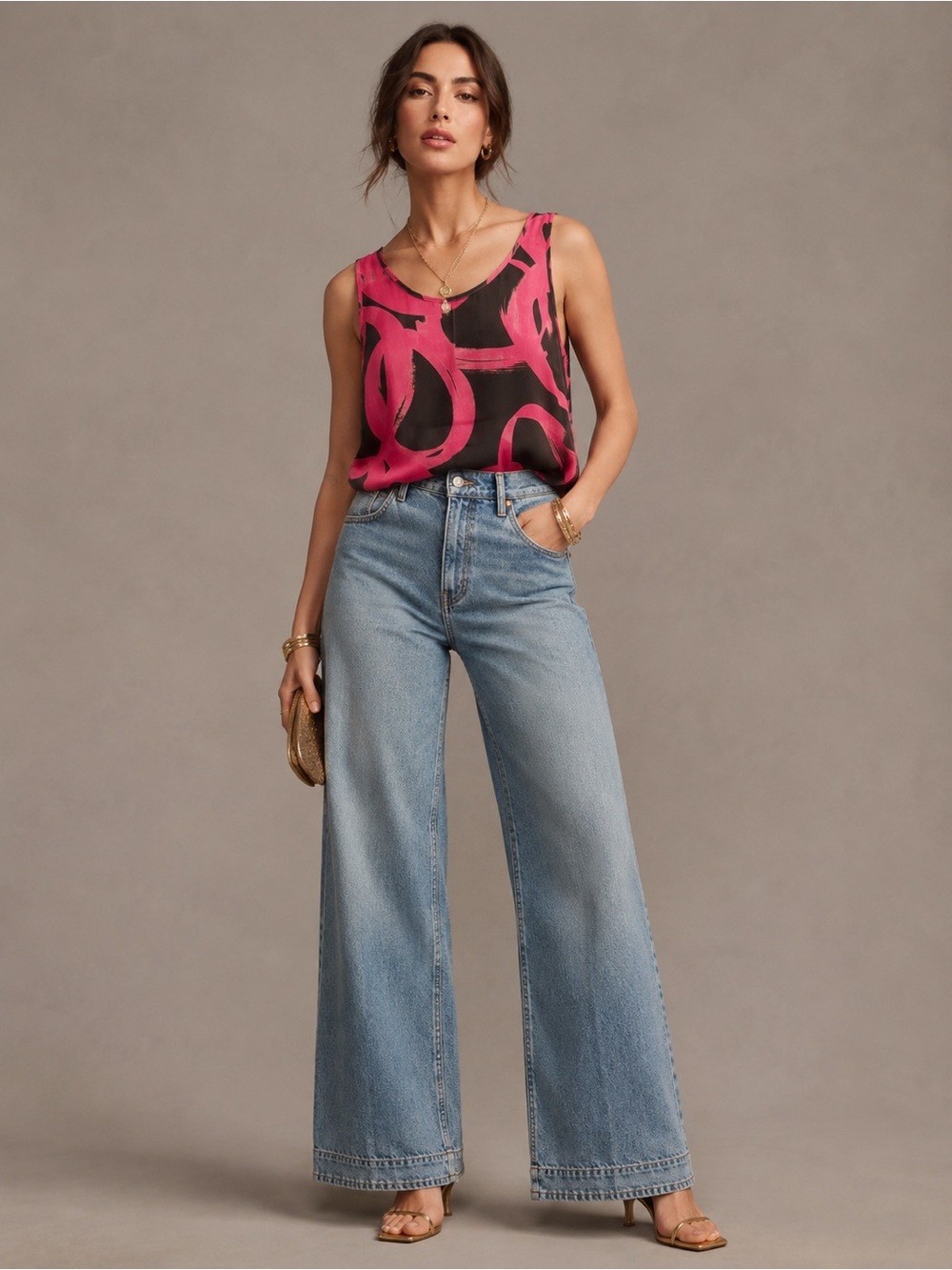 Anthropologie Sunday in Brooklyn Silk Abstract Pink Print High-Low Tank Top